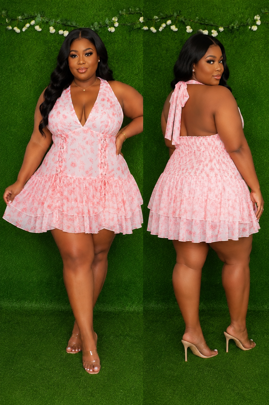 Lola Lace- Up Tiered Ruffle Dress