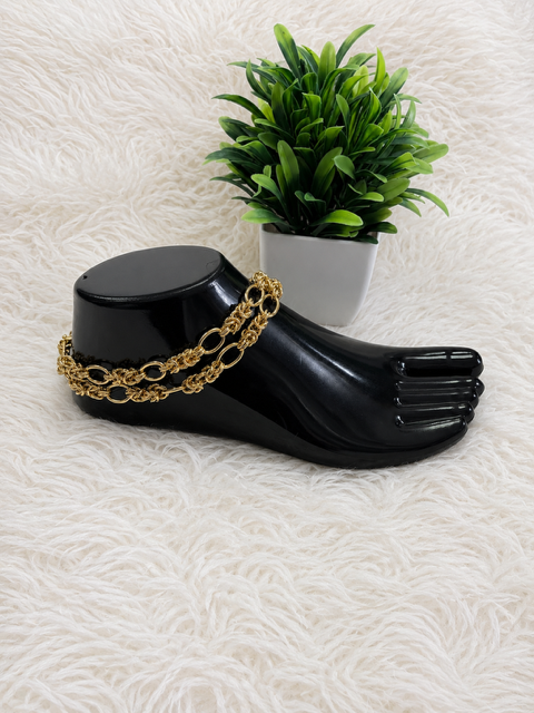 Golden Link & Weave Statement Anklet