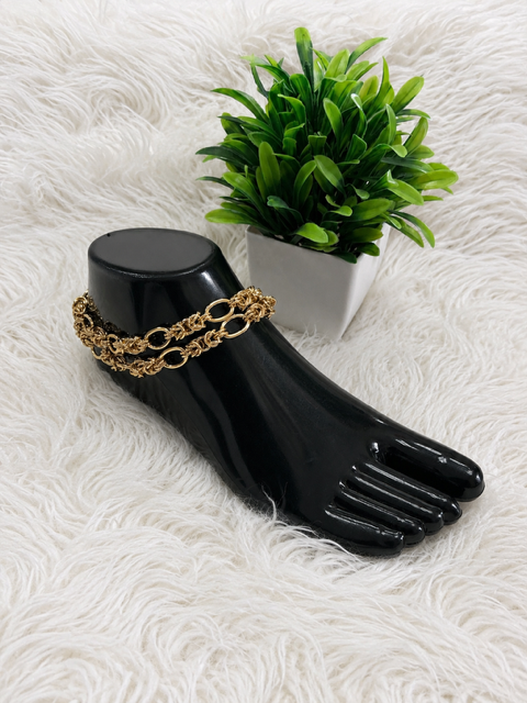 Golden Link & Weave Statement Anklet
