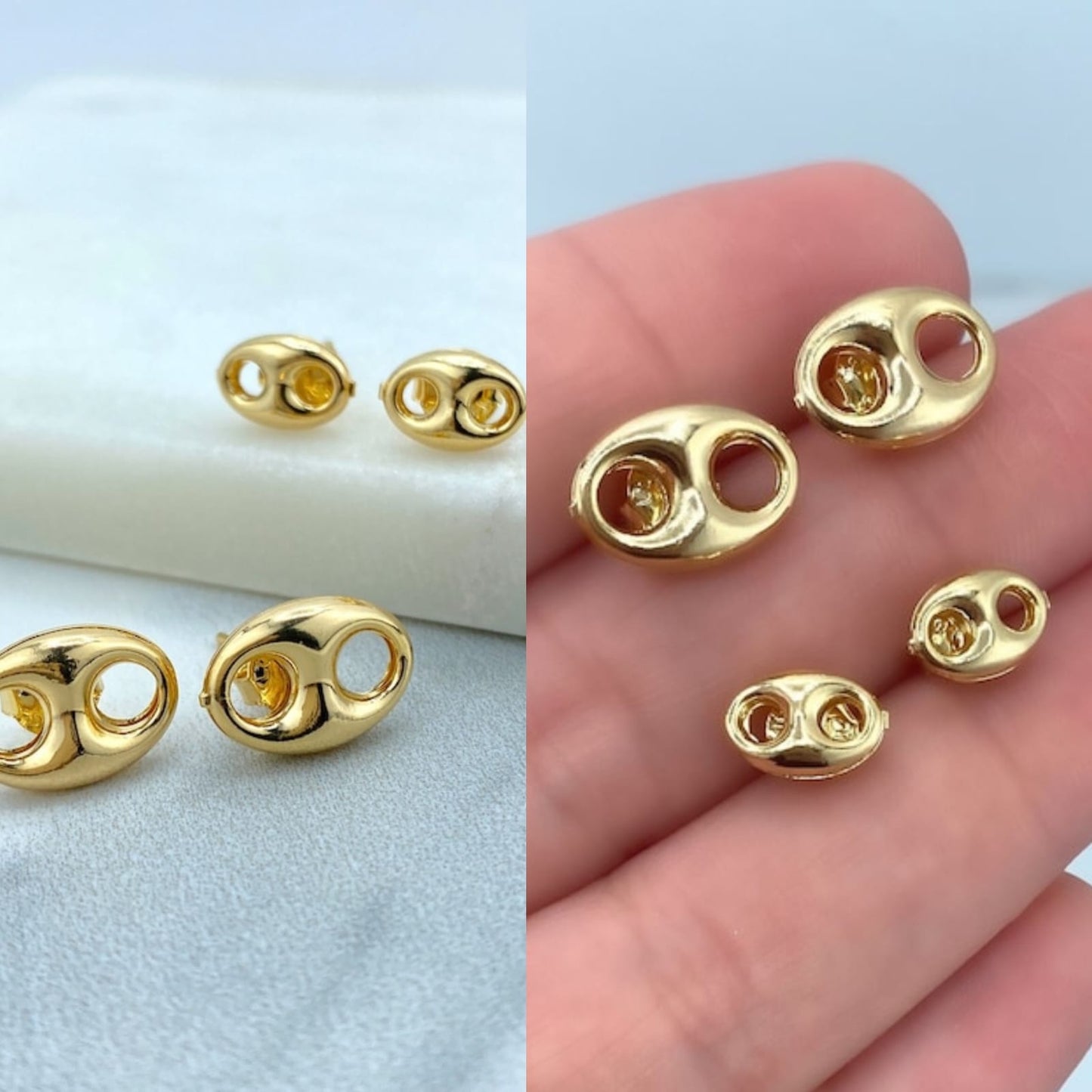 Gold Plated Puff Mariner Earrings Small