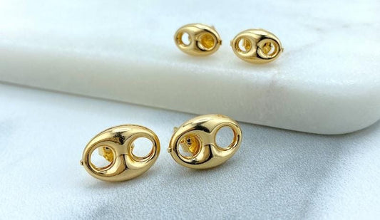 Gold Plated Puff Mariner Earrings Small