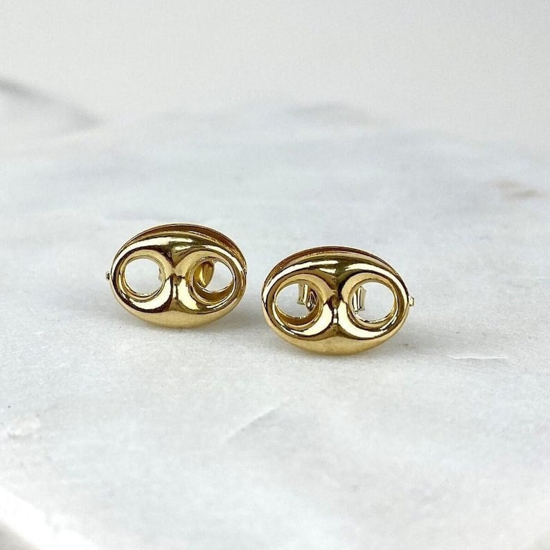 Gold Plated Puff Mariner Earrings Big