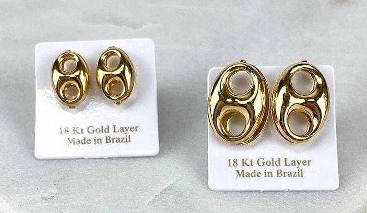 Gold Plated Puff Mariner Earrings Big