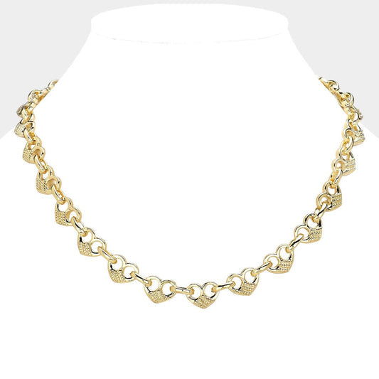 Heartfelt Puff Link Gold Filled Necklace Set