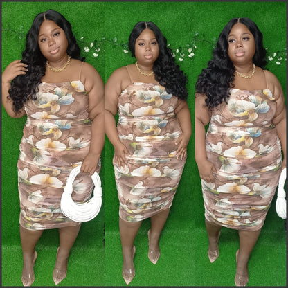 Mocha Blossom Ruched Maxi