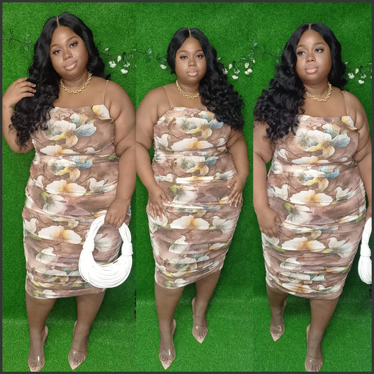 Mocha Blossom Ruched Maxi