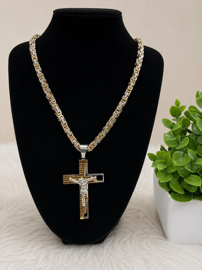 Two-Tone Byzantine  Cross Pendant Set
