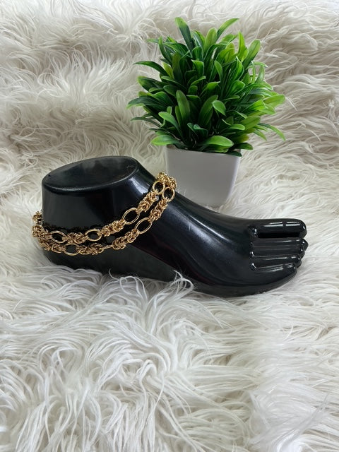 Golden Link & Weave Statement Anklet