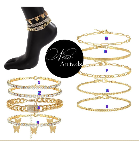 Assorted 14K Gold/ Sterling Silver  Plated Anklets