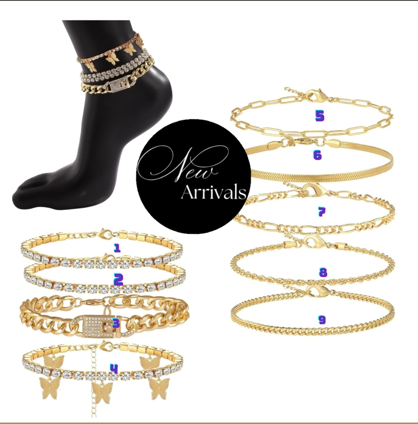 Assorted 14K Gold/ Sterling Silver  Plated Anklets